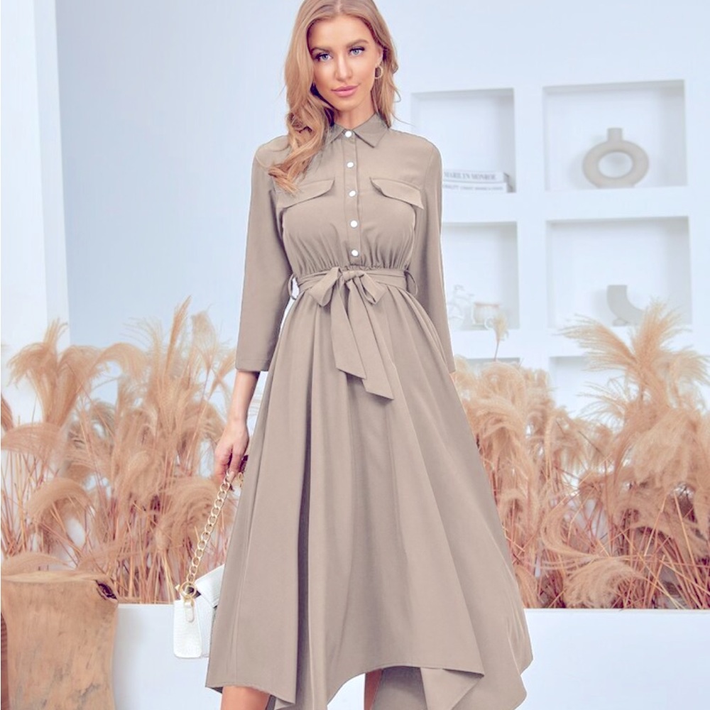 Mint Green Shirt Dress•half button•scarf hem•belt included